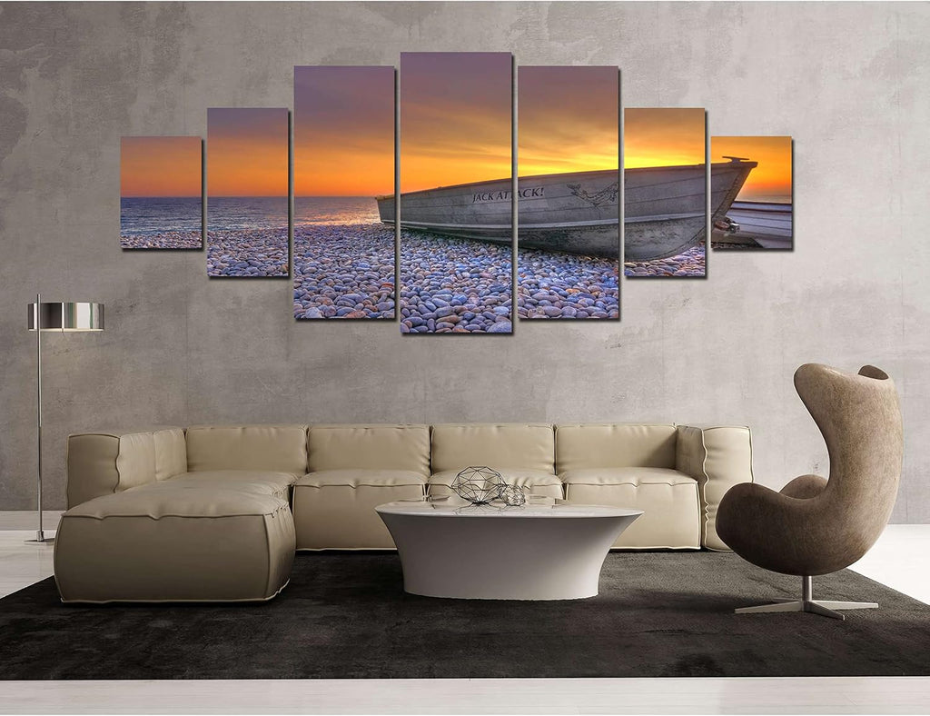 Startonight Huge Canvas Wall Art Boat On The Shore - Large Framed Set of 7 40' x 95'