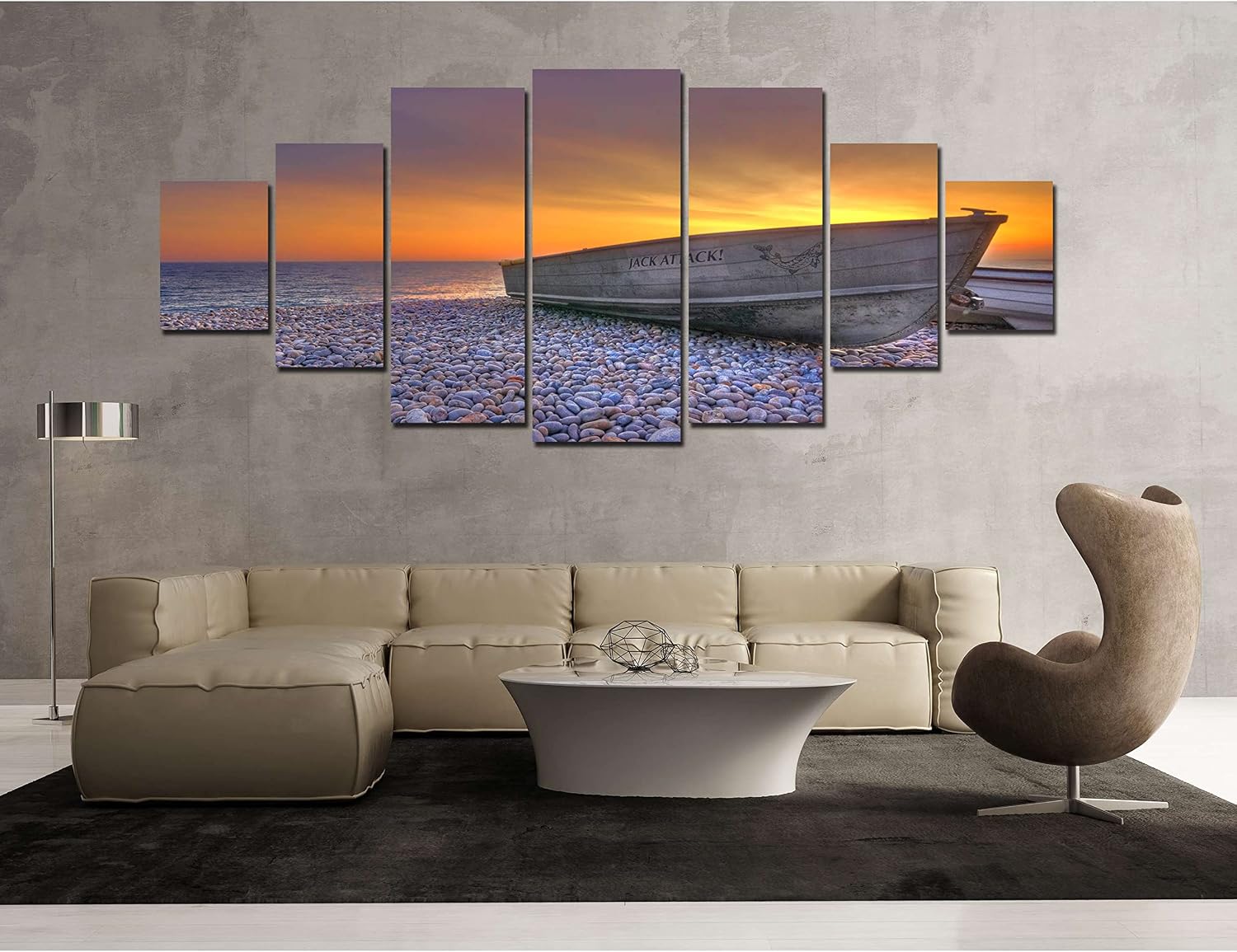 Startonight Huge Canvas Wall Art Boat On The Shore - Large Framed Set of 7 40' x 95'