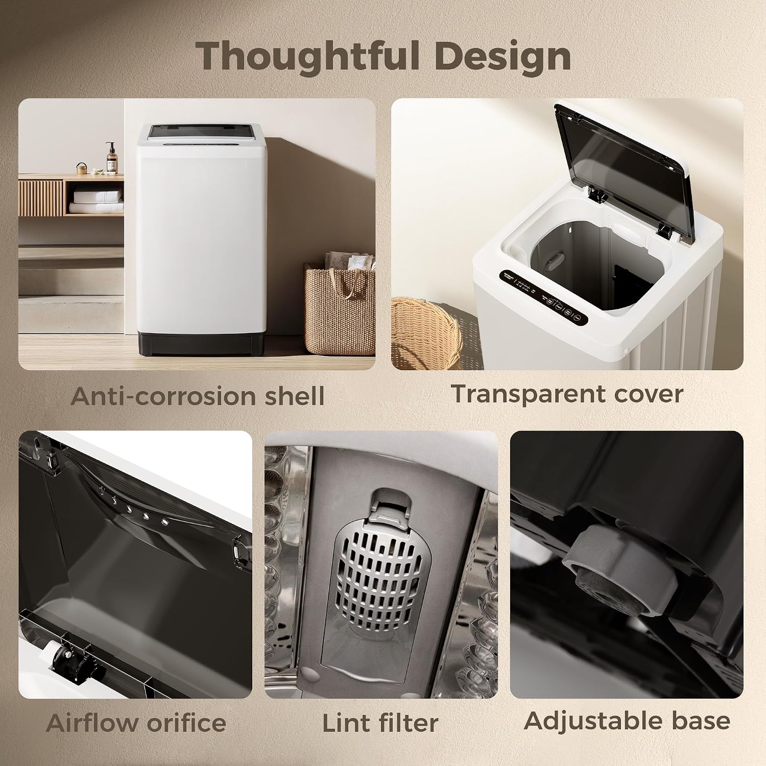 1.5 Cu. Ft. Portable Washing Machine, Full-Automatic Capacity Washing Machine with 8 Programs 10 Water Levels & Drain Pump, Portable Washer for Apartment, Home, Dorms, RV