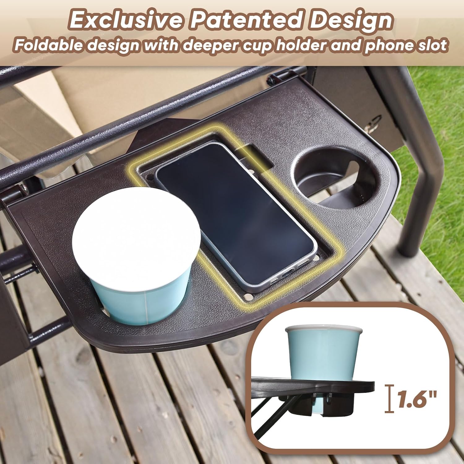 ZZW 3 Seat Outdoor Porch Patio Swing with Stand 800lbs 2-in-1 Convertible Swing Bed with Adjustable Canopy & Removable Cushion for Yard Garden Deck (Khaki, Round Tube)