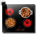 4 Burner Electric Cooktop 24 Inch, 6000W Cooktop Electric Slide Controls, Built in Electric stove top, Glass Protection Metal Frame, 9 Power Levels, Safety Lock, Timer, 240V Hard Wire(No Plug)