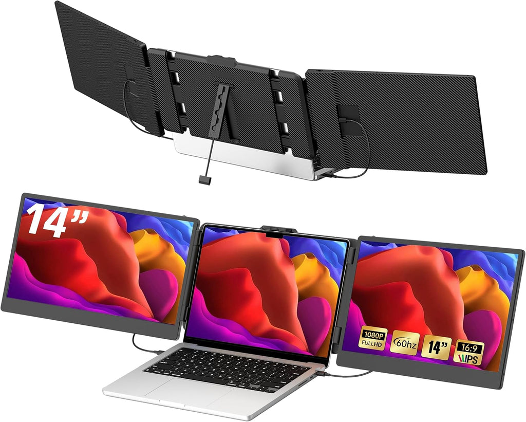 TXV Laptop Screen Extender – 14' Portable Monitor for Laptop, Full HD 1080P IPS Display, USB-C & HDMI, Dual Speakers, 72% Color Gamut, for Work, Travel, Gaming