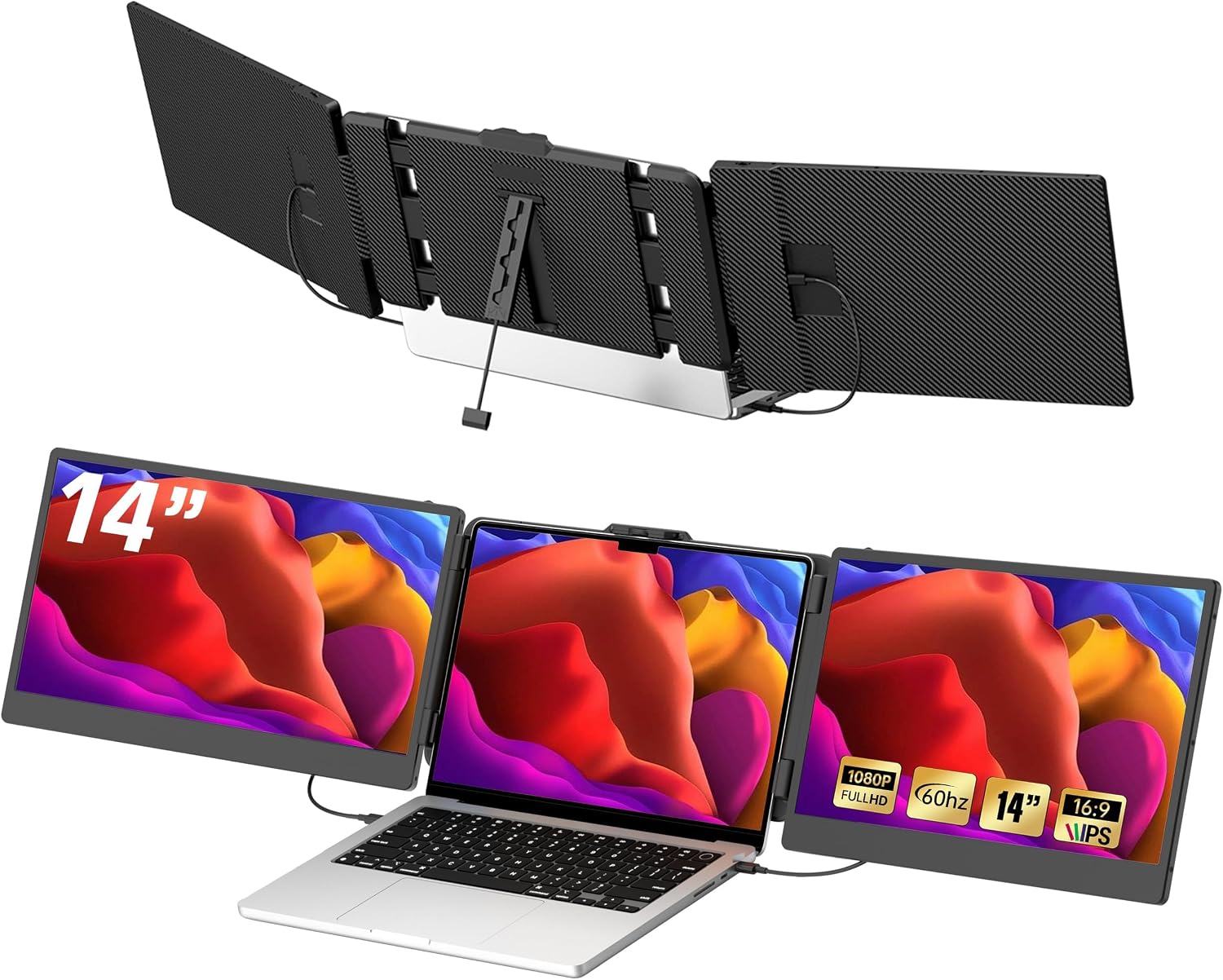 TXV Laptop Screen Extender – 14' Portable Monitor for Laptop, Full HD 1080P IPS Display, USB-C & HDMI, Dual Speakers, 72% Color Gamut, for Work, Travel, Gaming