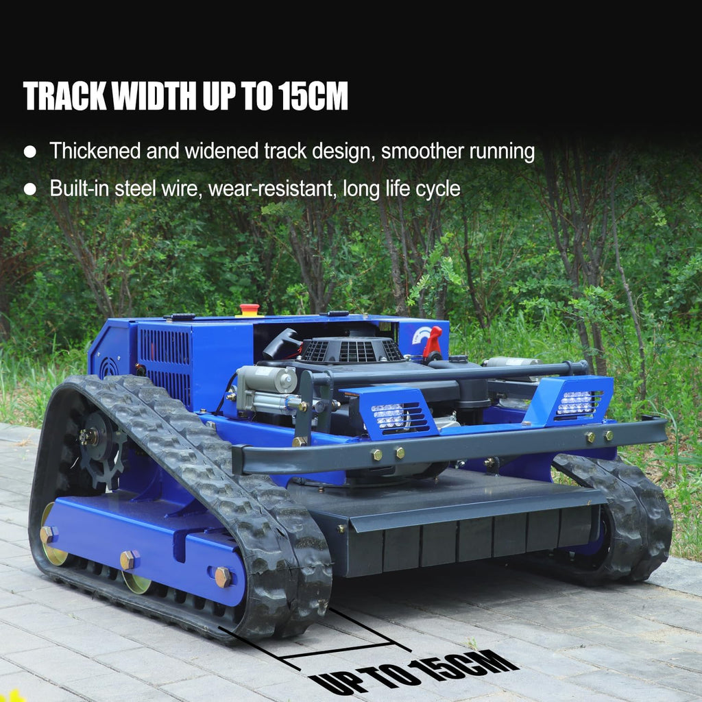 AIWEIYA-Remote Control Lawn Mower,Oil-Electric Hybrid Crawler Track Mower,1.1-5.9 Inch Cutting Height Professional Landscape and Estate Mower for 100% Slope(45°) Large Turf Grass Cutting