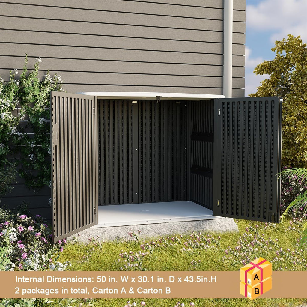 KINYING Larger Outdoor Storage Shed Weather Resistance, Resin Sheds & Outdoor Storage for Garden, Patios, Backyards, 48 Cu.Ft Tool Shed for Garbage Cans, Lawn Mower, Garden Tools,Black
