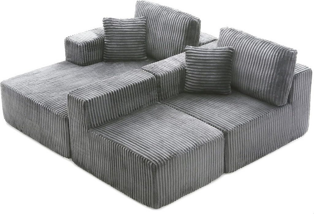 108' Boneless Couches for Living Room, L Shaped Comfy Cloud Modular Sectional Memory Foam Deep Seat Boneless Couch, No Assembly Required Sofa for Living Room with Left Facing Chaise, Dark Grey