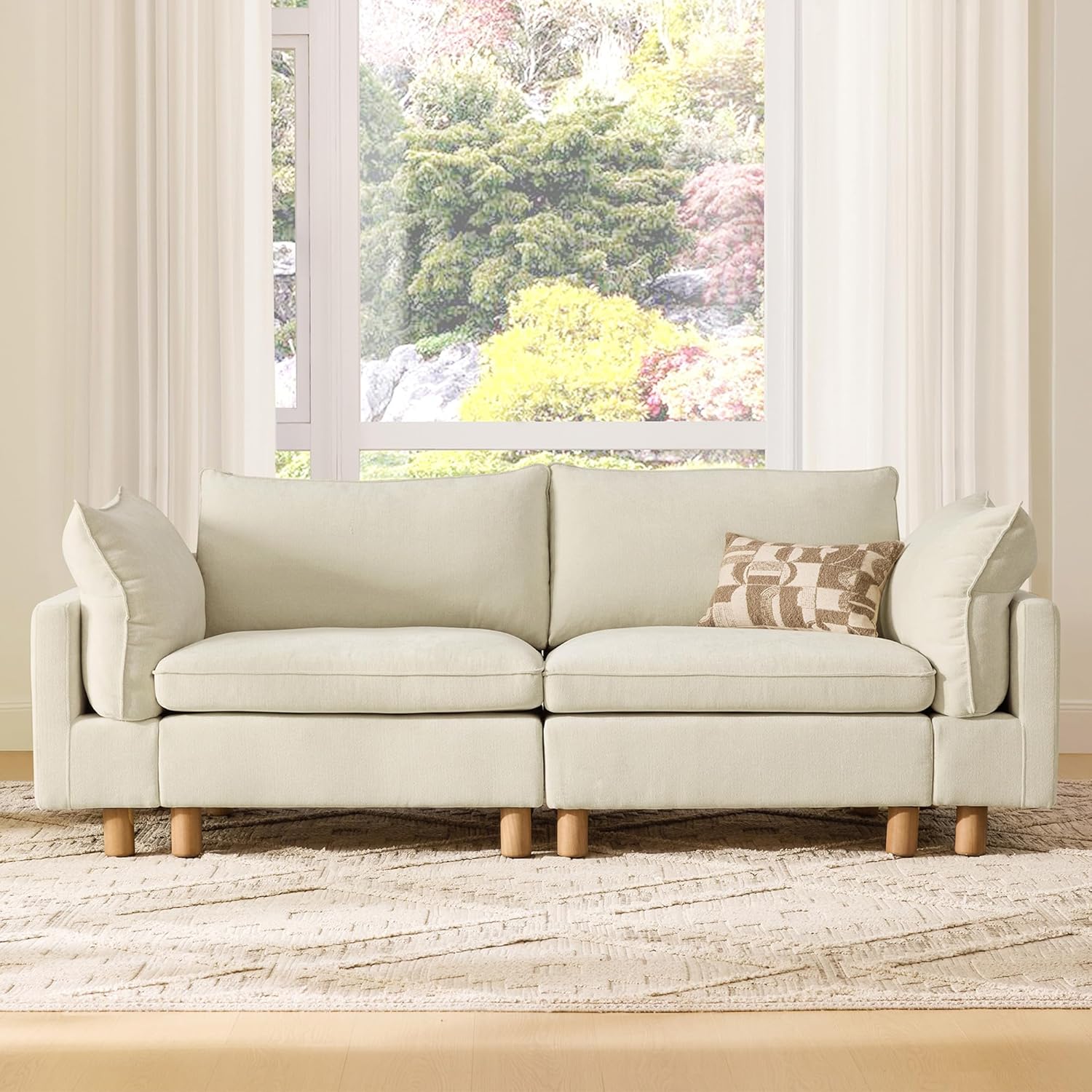 CHITA 92' Super Large Sectional Couches for Living Room, Modular Cloud Couch Sectional Sofa, Premium Fabric Couches, Down Filled, High Density Foam, Chenille in Cream, 2 Seater Loveseat