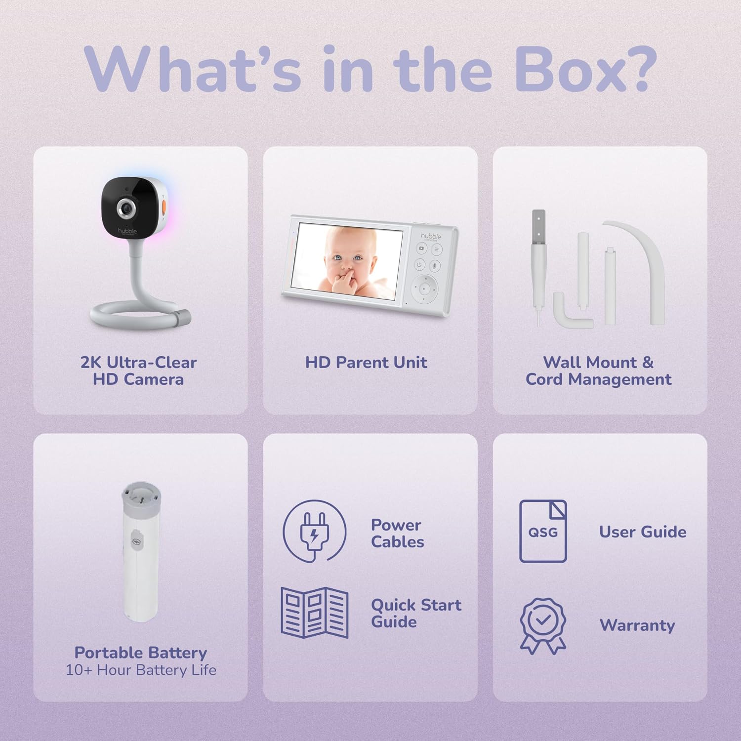 HUBBLE CONNECTED GoBaby AI Wireless Portable Pro — 2K Ultra Clear HD Baby Monitor w/AI Rollover Detection, True Cry Alerts, Sleep Analytics — w/Camera, HD Parent Unit, Portable Battery, Wall Mount