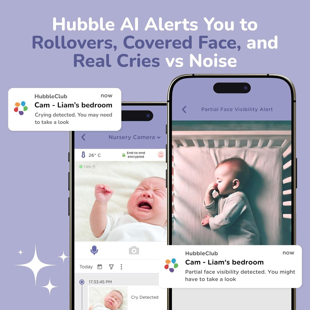 HUBBLE CONNECTED GoBaby AI Wireless Portable Pro — 2K Ultra Clear HD Baby Monitor w/AI Rollover Detection, True Cry Alerts, Sleep Analytics — w/Camera, HD Parent Unit, Portable Battery, Wall Mount
