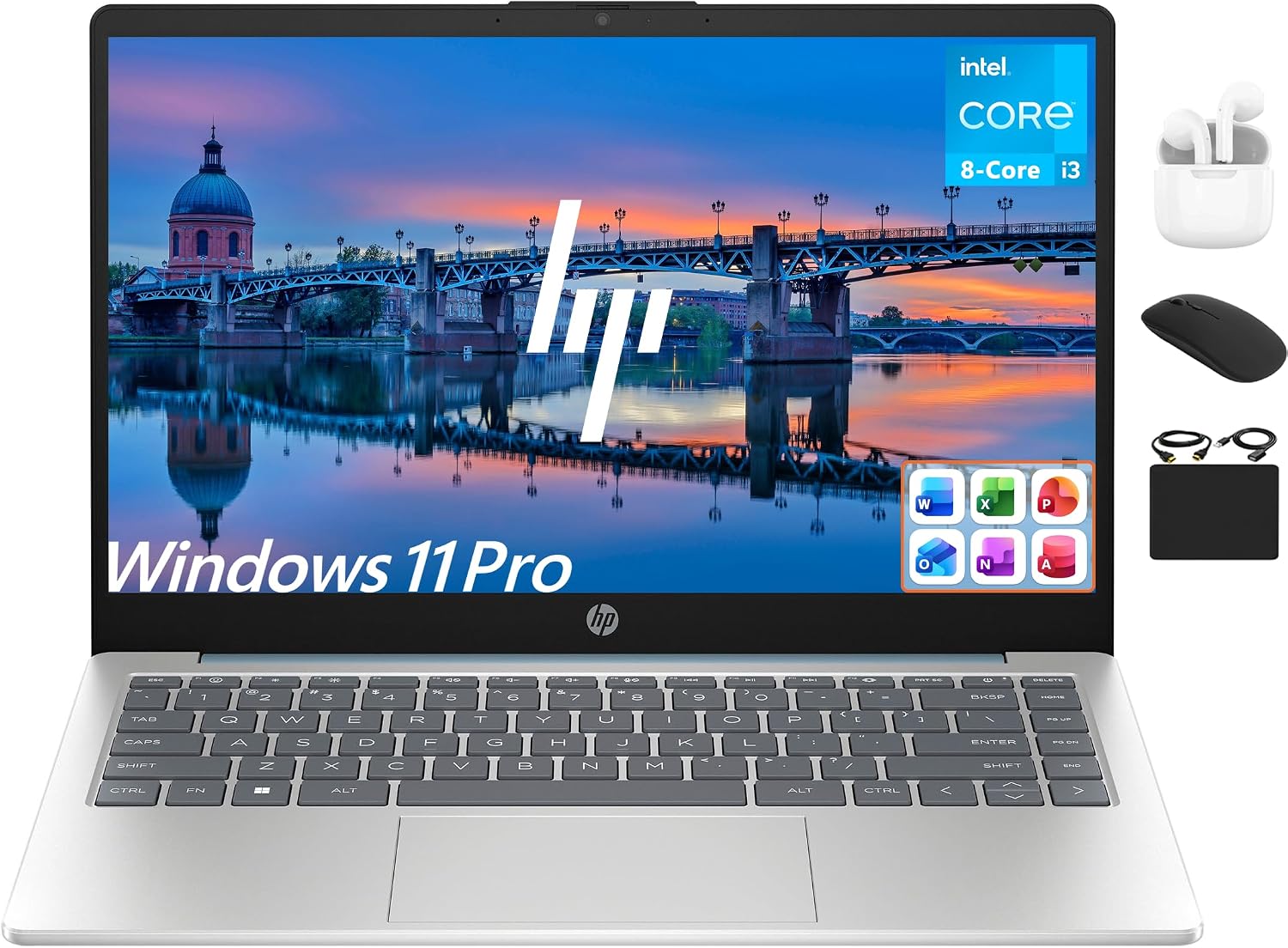HP 14 Ultrabook Laptop Computer 2025 Premium Lifetime Office 2024, Copilot AI, 8-Core Intel Core i3, 32GB RAM, 1.5TB Storage (1TB SSD + 500GB Ext), Wi-Fi 6, Long Battery, Win 11 Pro, HubxcelAccessory