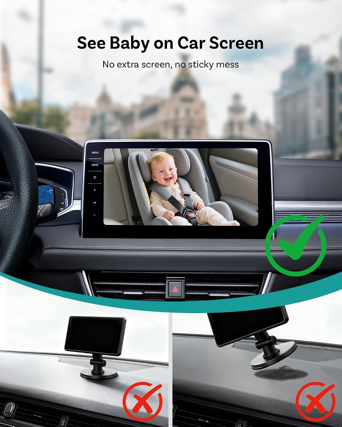 OTTOCAST Cabin Care Baby Car Camera with Wireless CarPlay Adapter, 1080P HD Baby Monitor with IR Night Vision, 150° Wide Angle, Real-Time Rear Seat View On Car Screen, Easy Install