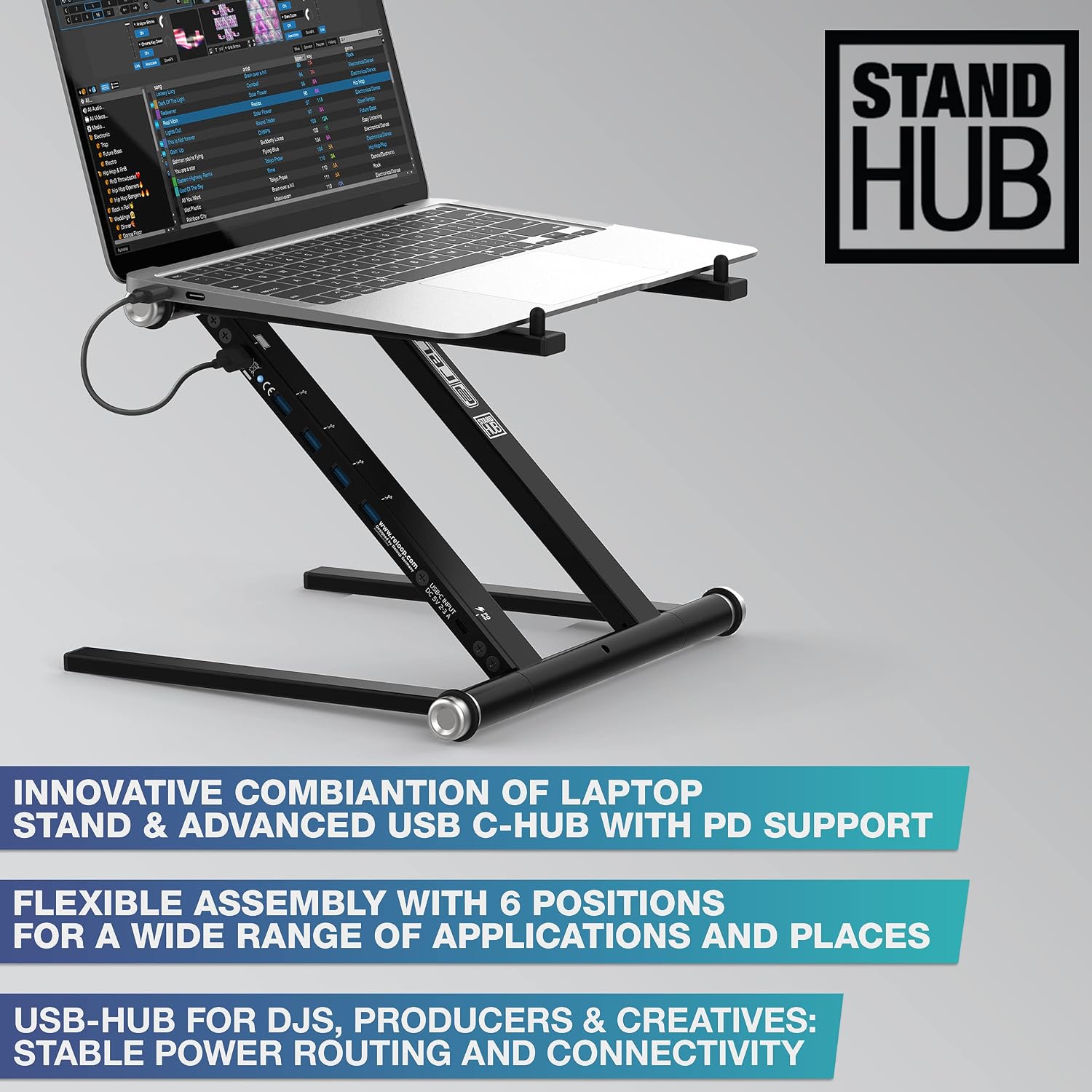 Reloop Advanced Laptop Stand with USB-C PD Hub (AMS, black (AMS-STAND-HUB)