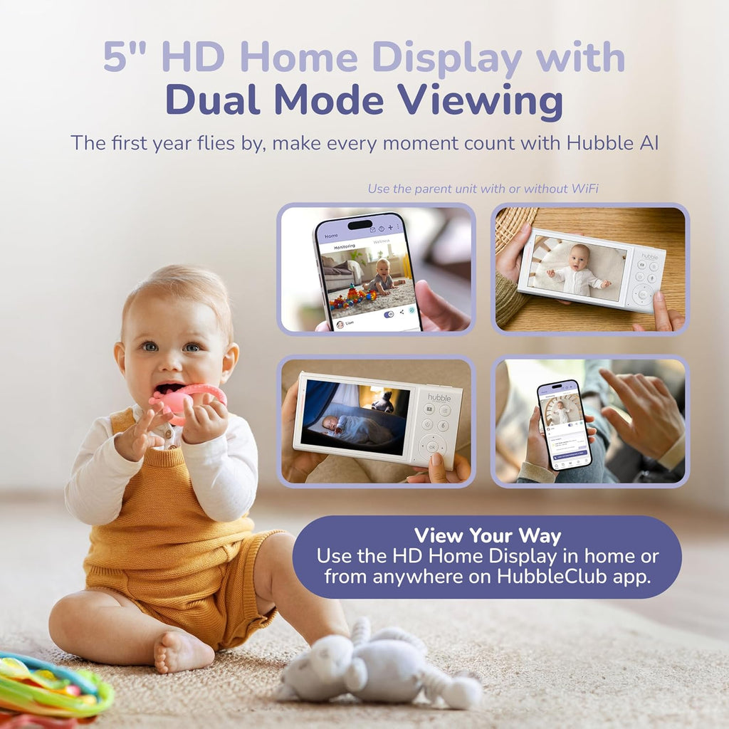 HUBBLE CONNECTED GoBaby AI Wireless Portable Pro — 2K Ultra Clear HD Baby Monitor w/AI Rollover Detection, True Cry Alerts, Sleep Analytics — w/Camera, HD Parent Unit, Portable Battery, Wall Mount