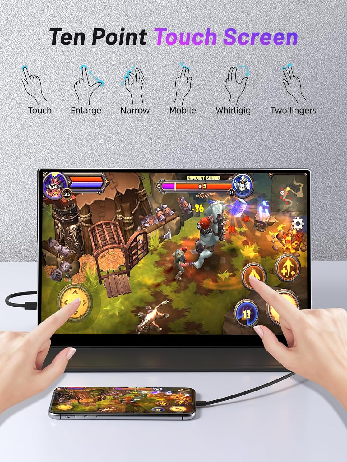 Portable Monitor Touchscreen 15.6' 4K UHD 3840X2160 100000:1 OLED 10-Point Touch Screen Laptop Monitor, with Protective Case, HDMI USB C Travel Monitor for Phones, PS5/4, Xbox, Switch