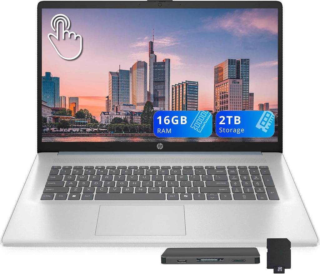 HP 17.3' HD+ Touchscreen Laptop, Intel Ultra 7 255U, 16GB DDR5, 2TB Storage (1TB SSD+1TB Docking Station Set), ‎Intel Graphics, Backlit Keyboard, Num Pad, Webcam, Copilot, Wi-Fi 6, Win 11, Blue