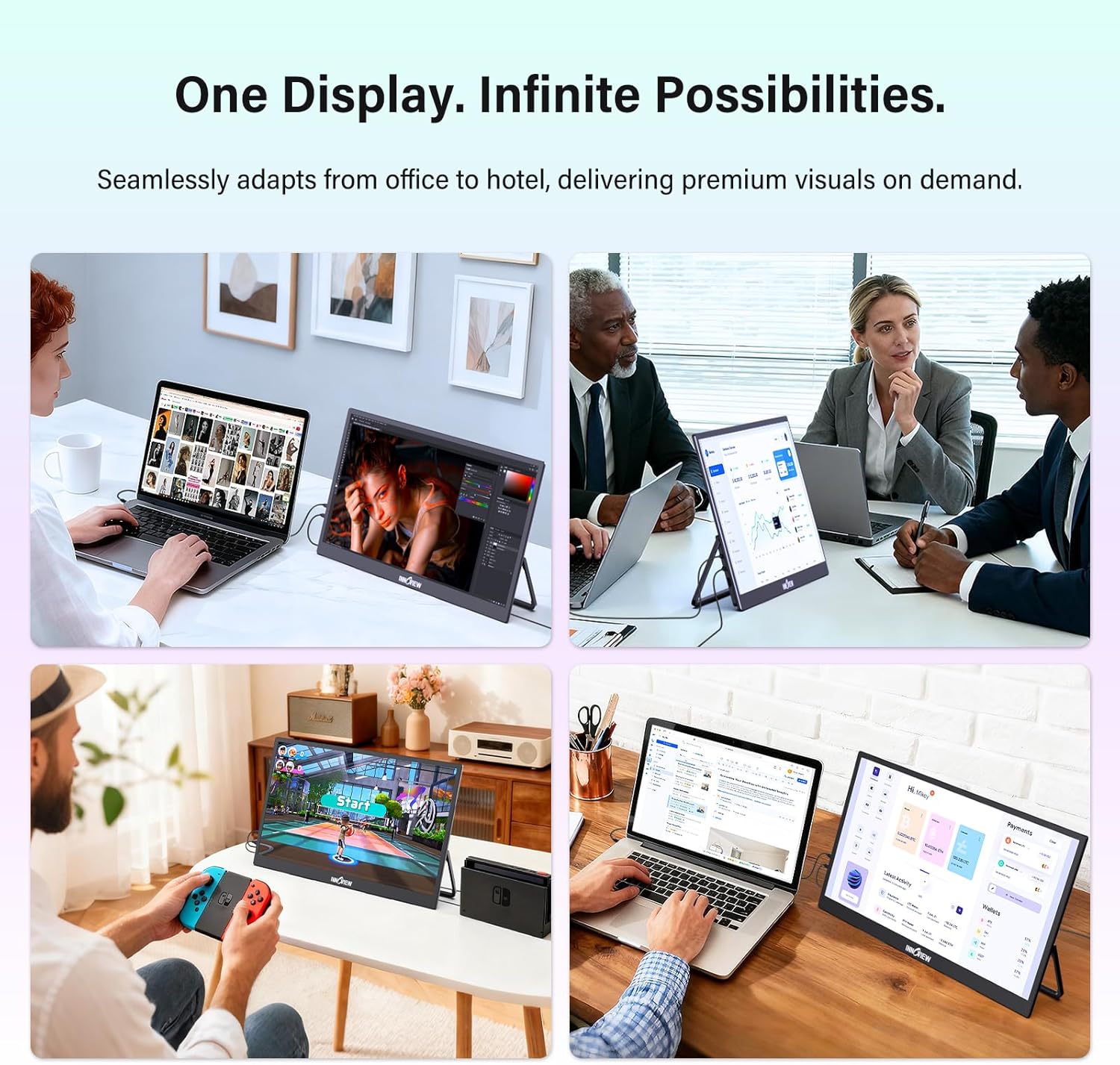 InnoView 4K Portable Monitor 18.5' 3840x2160 UHD USB-C HDMI for Laptop, 400 nits IPS Computer Gaming Display HDR Travel Monitor with W/180°Adjustable Stand for Desktop Mac Phones Tablet PS5/4 Switch