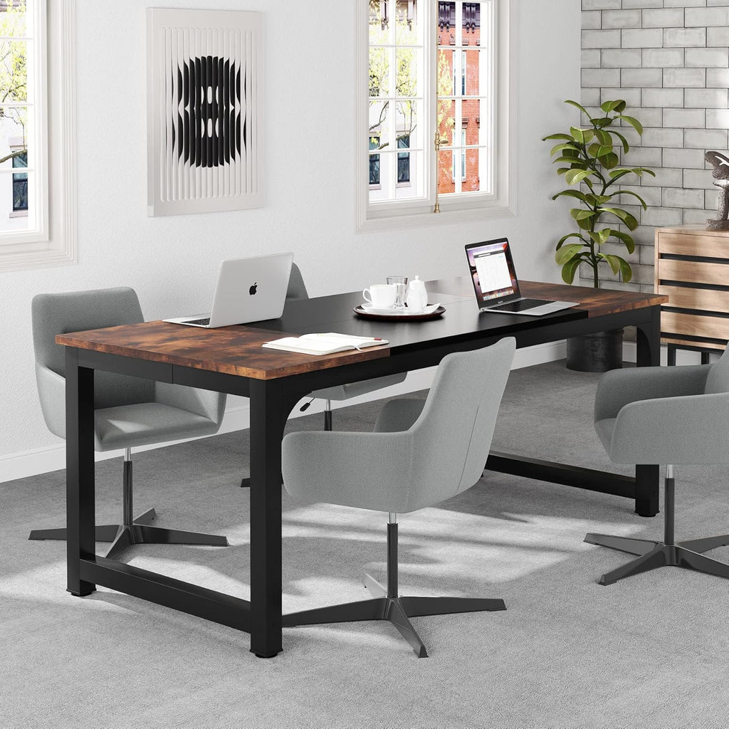 Tribesigns 70.8'Executive Desk, Large Office Computer Desk with Thicken Frame, Modern Simple Workstation Business Furniture for Home Office, Rustic Brown/Black