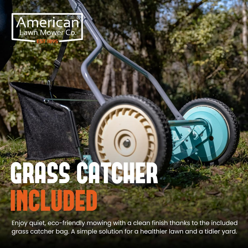 American Lawn Mower Company 1304-14GC 14-Inch 5-Blade Push Reel Lawn Mower with Grass Catcher, Mint