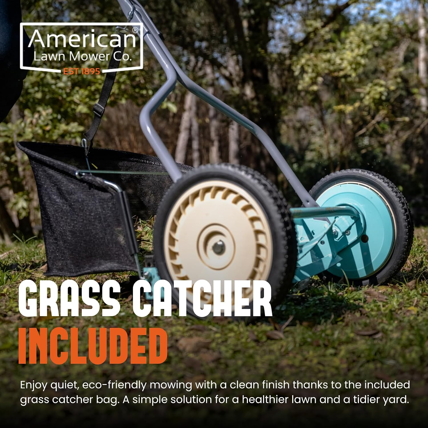 American Lawn Mower Company 1304-14GC 14-Inch 5-Blade Push Reel Lawn Mower with Grass Catcher, Mint