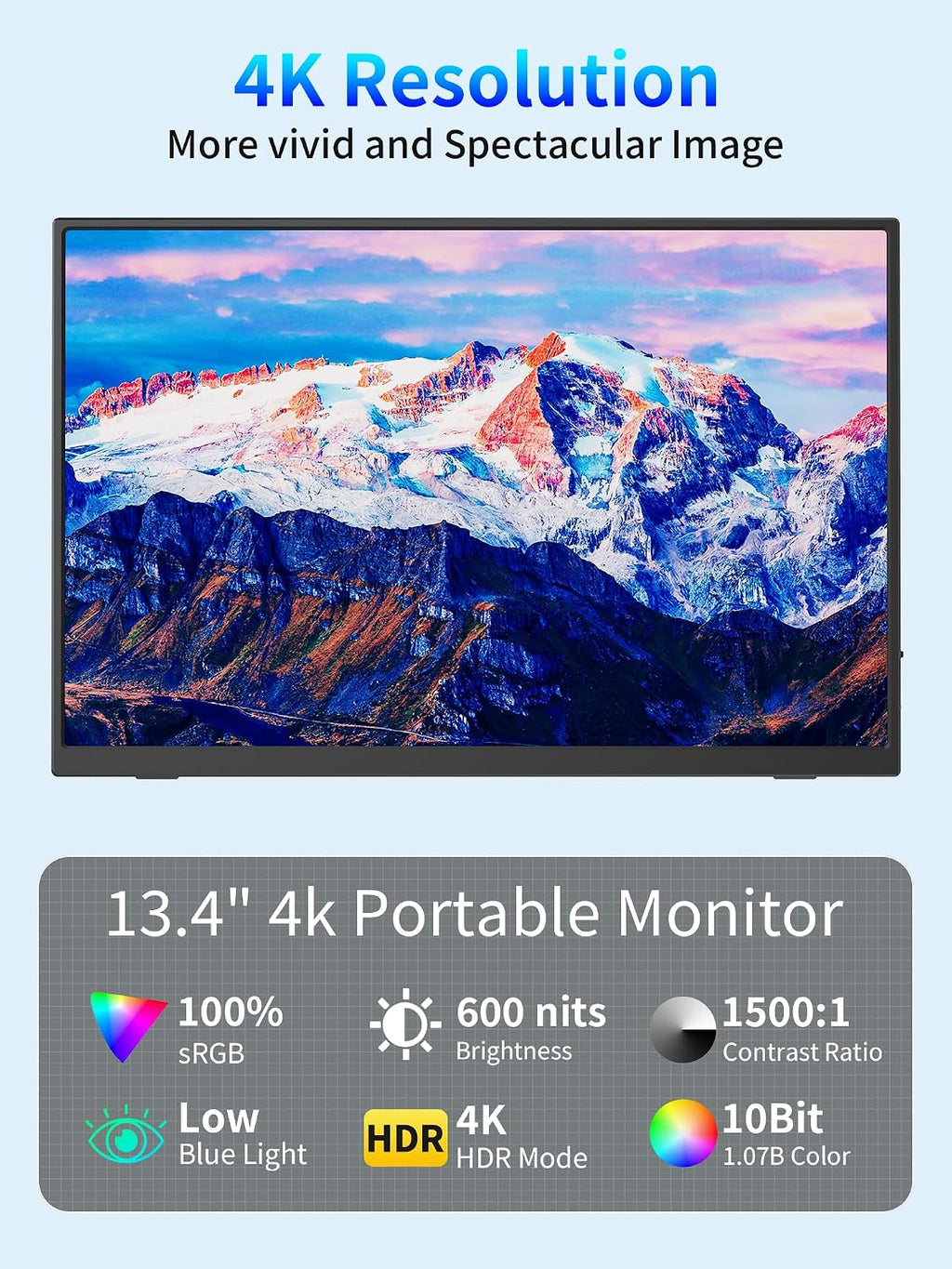 MAGICRAVEN 4K Portable Monitor, 13.3' UHD IPS Laptop Screen, Slim Lightweight Dual USB C HDMI Computer Gaming Display with Speakers, Travel Monitor for PC Phone PS5/4 Xbox Switch