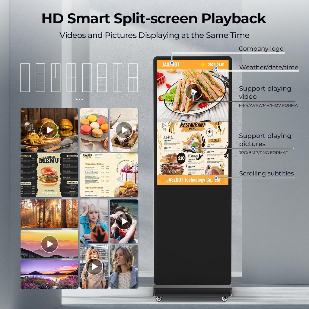 32/43/55/65 Inch Digital Signage Display, LCD Screen Advertising Display Kiosk Interactive Totem Floor Standing Auto AD Player with USB/HDMI/WiFi Android OS (43'' Non-Touch)