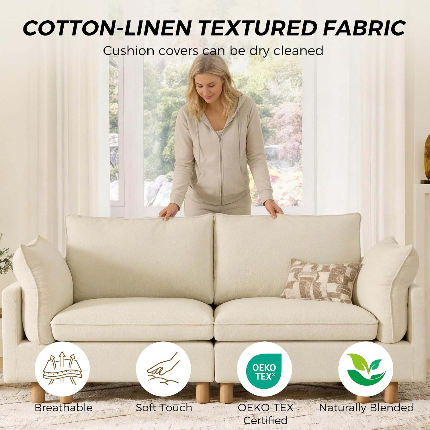 CHITA 127' Super Large Sectional Couches for Living Room, Modular Cloud Couch Sectional Sofa, Premium Fabric Couches, Down Filled, High Density Foam, Chenille in Cream, 5 Seat U Shaped