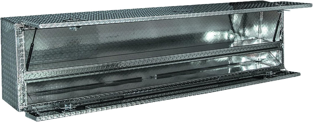 Buyers Products 1705640 21x13x72 Diamond Tread Aluminum Pick Up Truck Contractor Box with Lower Door, Two Tier Storage, Weather Resistant Seals, Locking Latches, No‑Drill Mounting Hardware