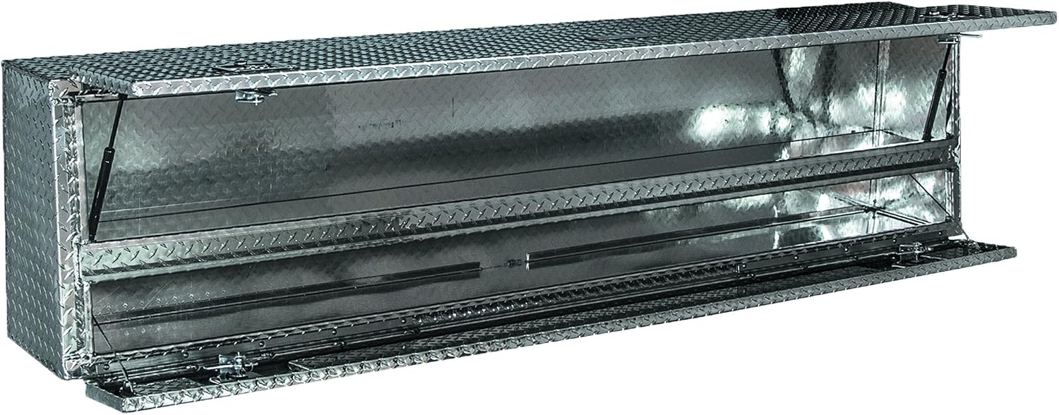 Buyers Products 1705640 21x13x72 Diamond Tread Aluminum Pick Up Truck Contractor Box with Lower Door, Two Tier Storage, Weather Resistant Seals, Locking Latches, No‑Drill Mounting Hardware