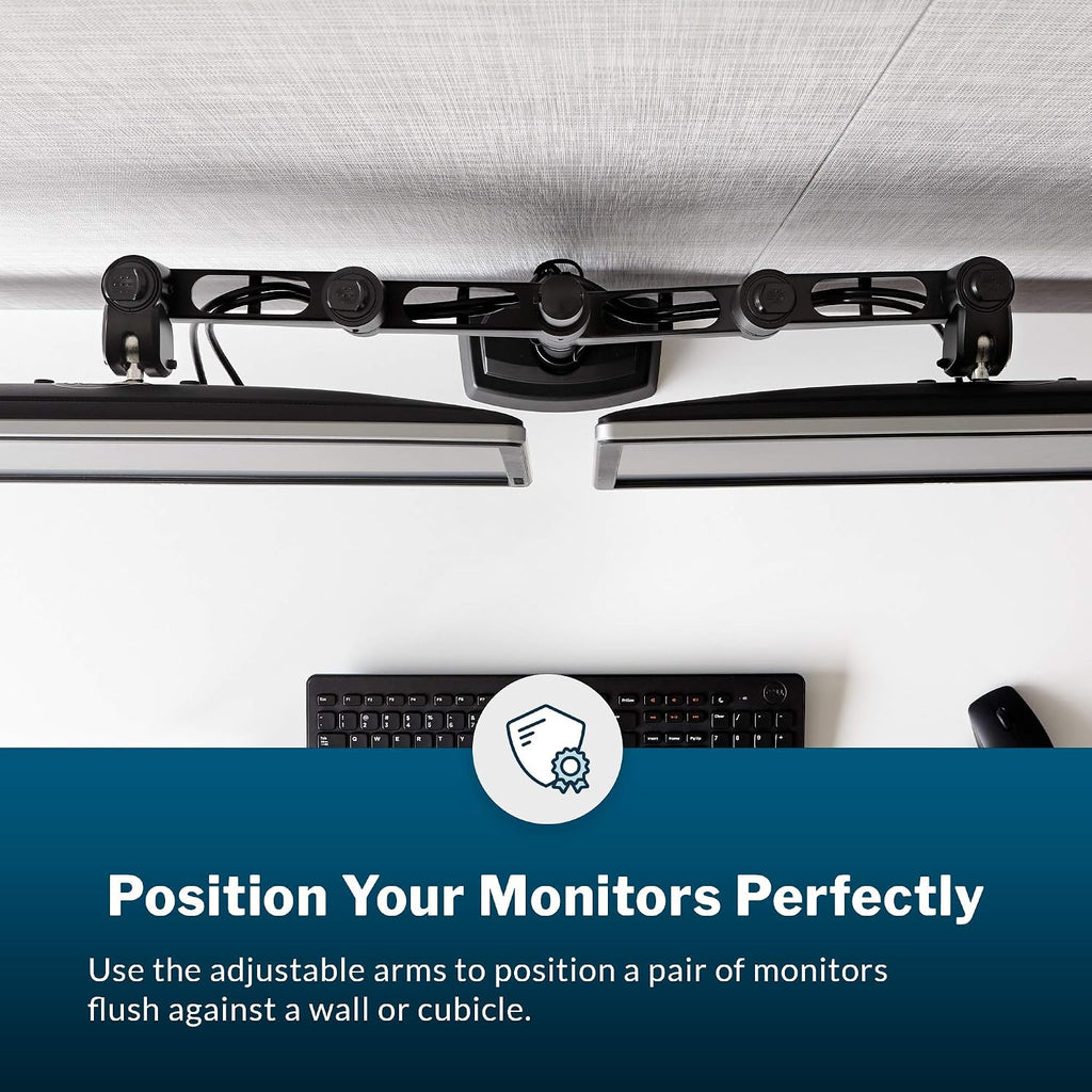 Vari Dual Monitor Arm 180 Degree - VESA Compatible Mount w/ 180 Degree Adjustment - Monitors up to 27 inches, 19.8 lbs - Double Arms for Compact Spaces - Computer Monitor Stand for Home or Office