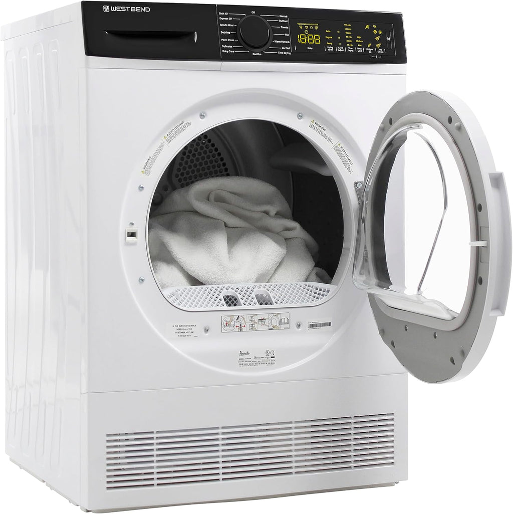 West Bend Clothes Dryer Compact Portable Front Loading for Laundry, Auto and Timed Dry Settings and Anti-Wrinkle, Perfect for Apartments, RV and More, 4-Cu.Ft, White