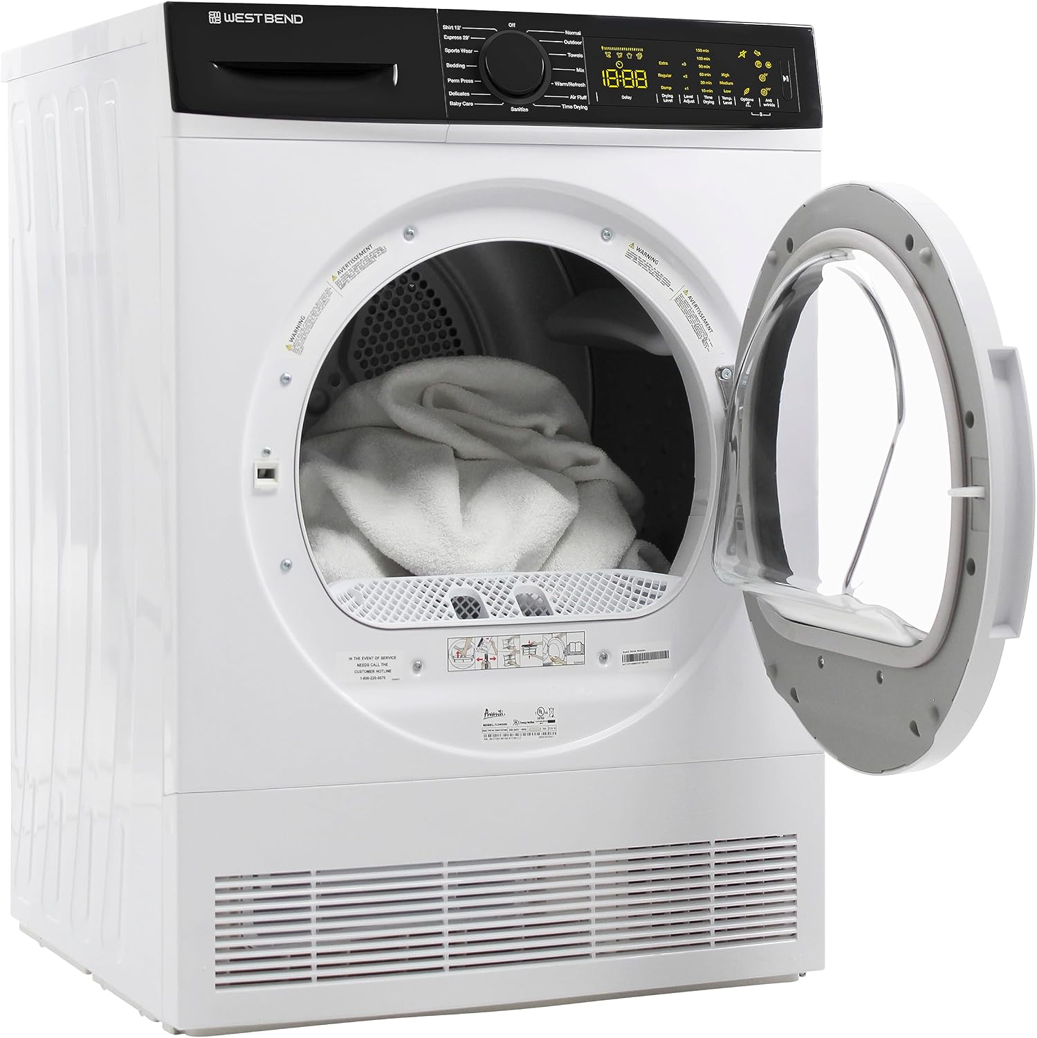 West Bend Clothes Dryer Compact Portable Front Loading for Laundry, Auto and Timed Dry Settings and Anti-Wrinkle, Perfect for Apartments, RV and More, 4-Cu.Ft, White
