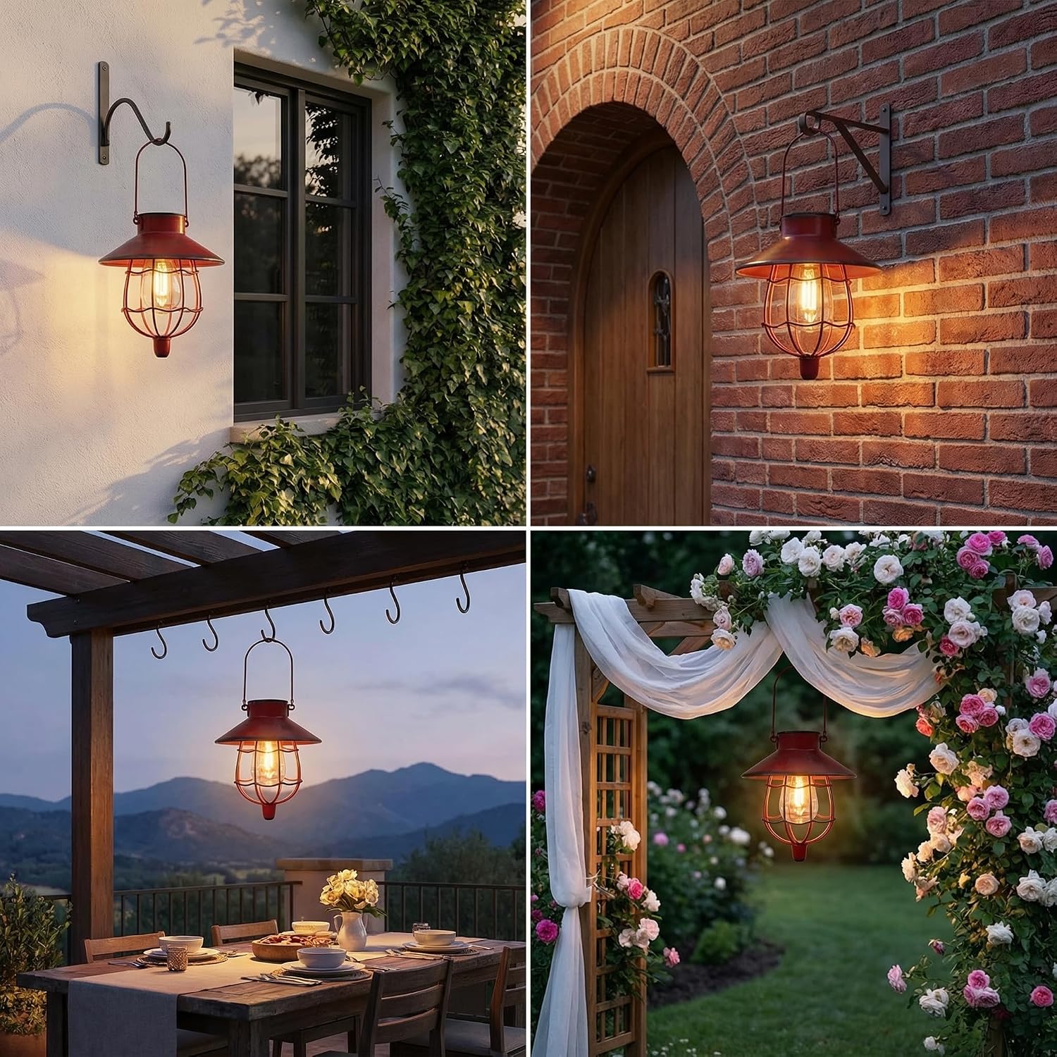 YAKii 6 Pack Solar Lantern Hanging Waterproof Outdoor Metal Solar Lamp with Warm White Light Decorate for Yard Garden Pathway Patio Porch (Red)