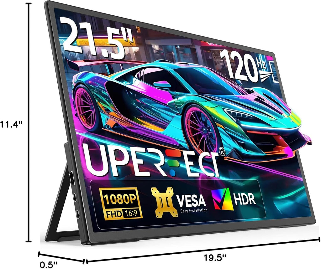 UPERFECT 21.5' 120HZ Portable Monitor w/Stand & VESA, Large Portable Gaming Monitor with HDMI Type C, External Dispaly for Laptops, Steamdeck, MacBook, Phones, Mini PC
