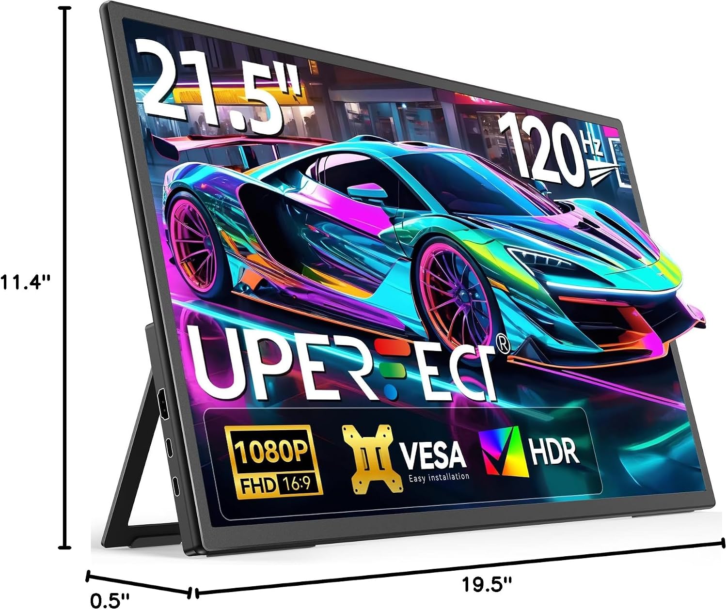 UPERFECT 21.5' 120HZ Portable Monitor w/Stand & VESA, Large Portable Gaming Monitor with HDMI Type C, External Dispaly for Laptops, Steamdeck, MacBook, Phones, Mini PC