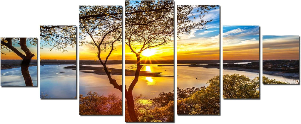 Startonight Huge Canvas Wall Art - Sunrise On The Lake Large Framed Set of 7 40' x 95'
