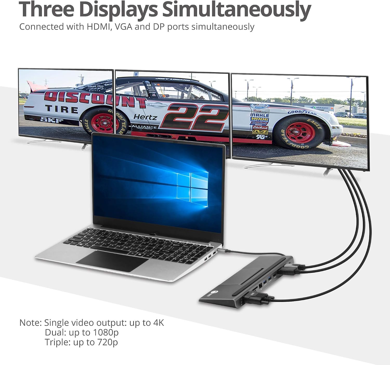 SIIG USB C MST Triple Monitor Docking Station for Windows Thunderbolt 3 Compatible [Single 4k, Dual 1080p, Triple 720p] 100W PD - HDMI/VGA/DP, Gigabit Ethernet, SD/TF, USB 3.0 and Audio JU-DK0E11-S1
