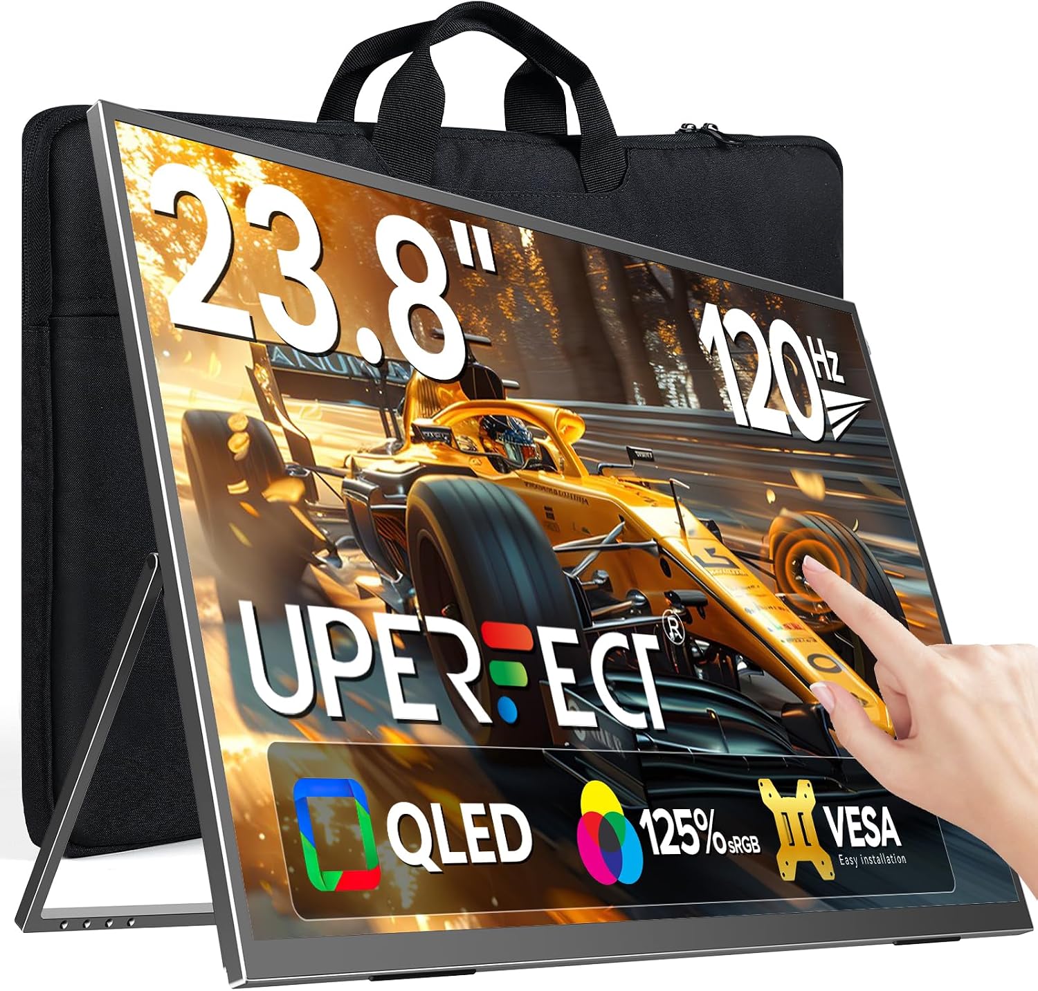 UPERFECT 24' 120Hz QLED Portable Touchscreen Monitor 1080P 125% sRGB 400Nits w/Stand & VESA, HDMI USB-C Travel Monitor for Laptop/Gaming Devices/Phone/Mini PC, External Second Screen for Gaming & Work