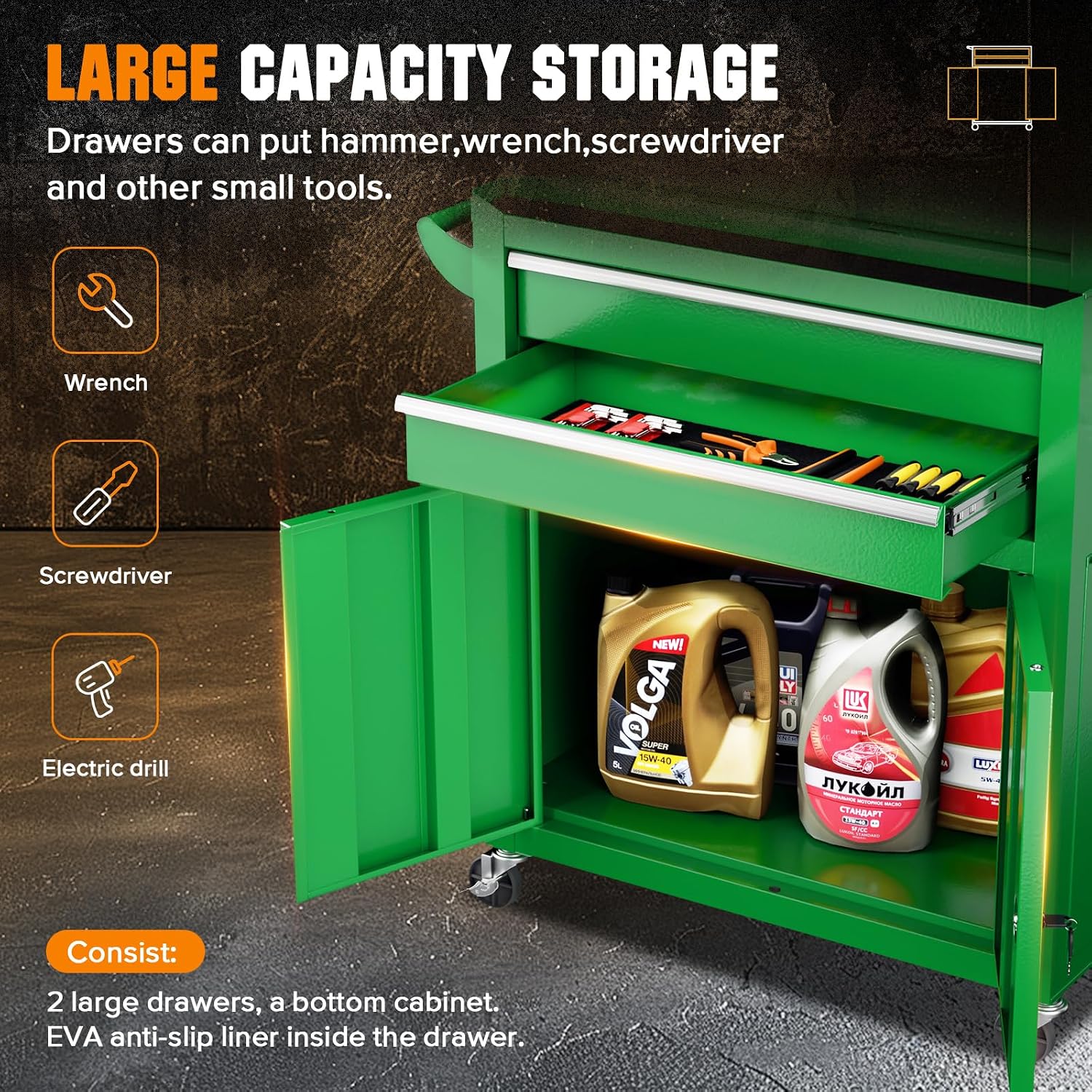 8-Drawer Rolling Tool Chest - Heavy-Duty Steel Tool Cabinet with Detachable Top Box, Locking Wheels & Security System for Garage/Workshop, 2-in-1 Design (Green)