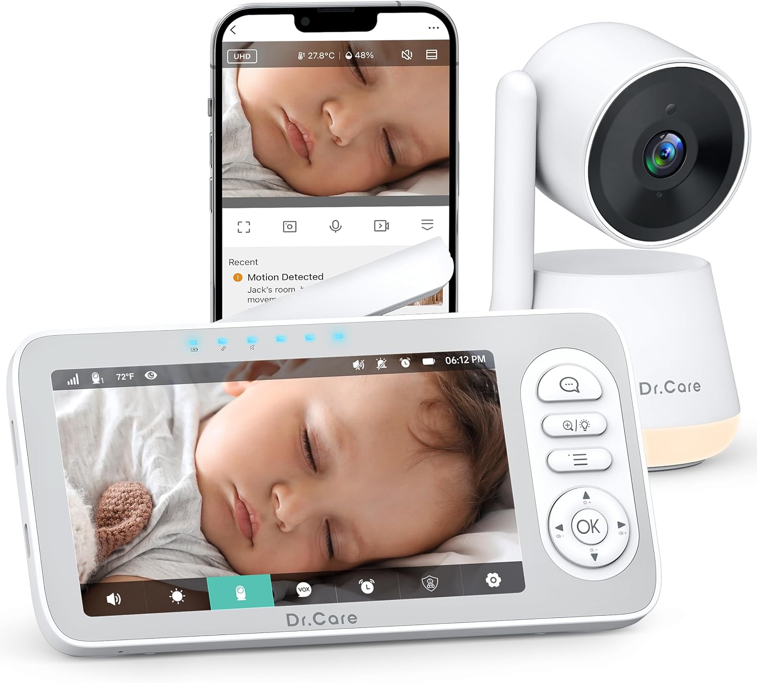 Dr.Care LumiView Plus Smart WiFi Baby Monitor - 5.5' 1080P Split Screen & 2K Camera, Privacy Mode, Cry & Motion Alerts, 5000mAh Removable Battery, RGB Night Light, HD Night Vision, App Control, 1279ft