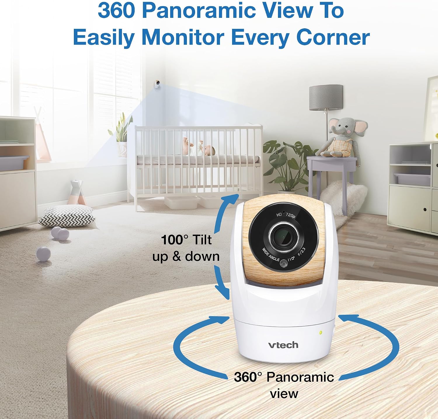 VTech VM928-2HD 5' 720p HD Display 2 Cameras Baby Monitor,110 Wide Angle View,Remote Pan-Tilt-Zoom,Night Vision,Up to 1000ft Range,Temperature Sensor,9 Soothing Sounds & Lullabies,2-Way Talk,No WiFi