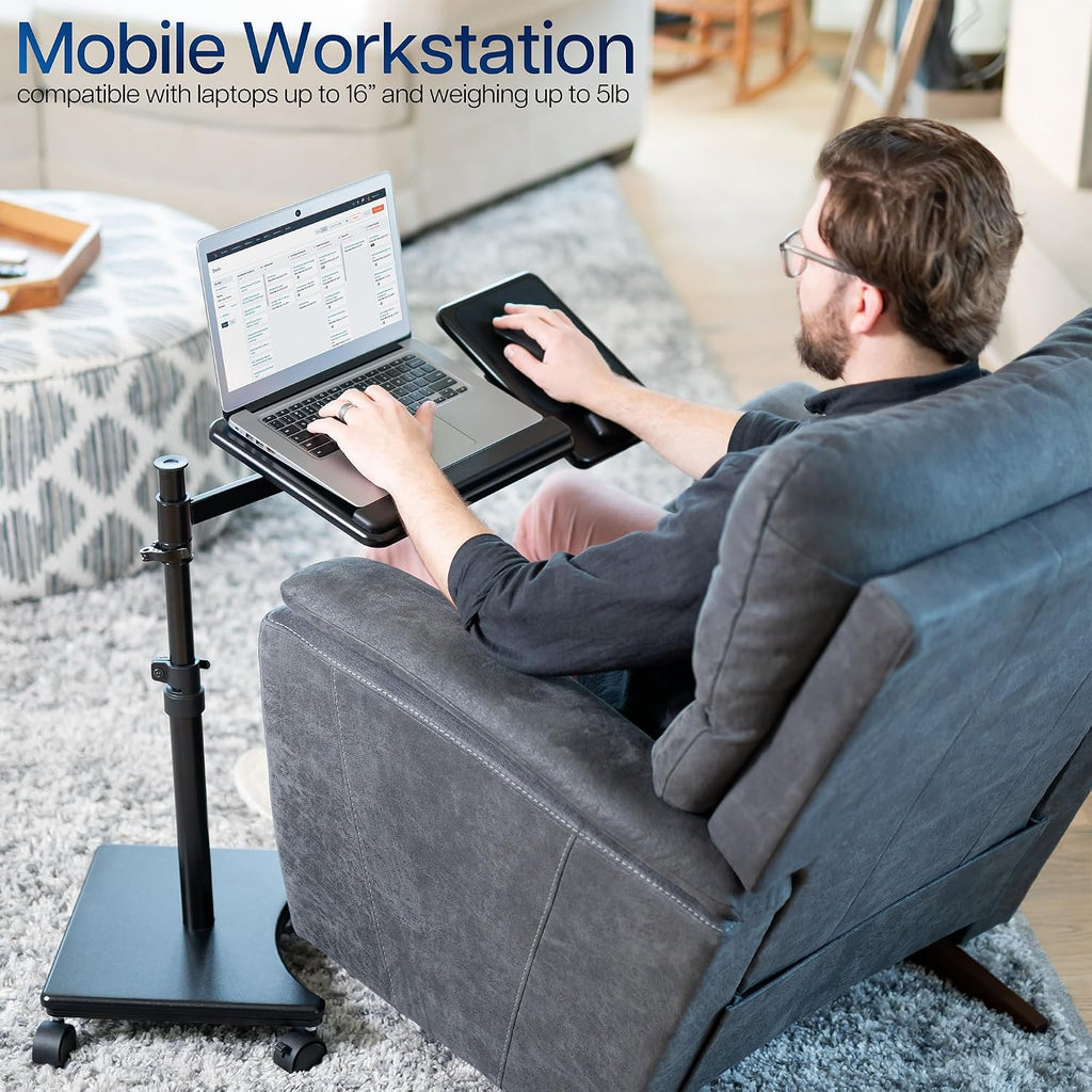 VIVO 15 x 12 inch Laptop Cart with Extension Arm, Over Sofa Rolling Tablet Stand with Adjustable Height and Tilt, Black, CART-H10L