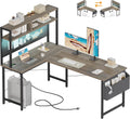 Mericonia 50 inch Large L Shaped Desk with Pegboard Hutch & Shelves, Corner Gaming Desk with Power Outlet, LED Light & Storage Bag, Reversible Computer Desk for Home, Bedroom, Office Workspace, Grey