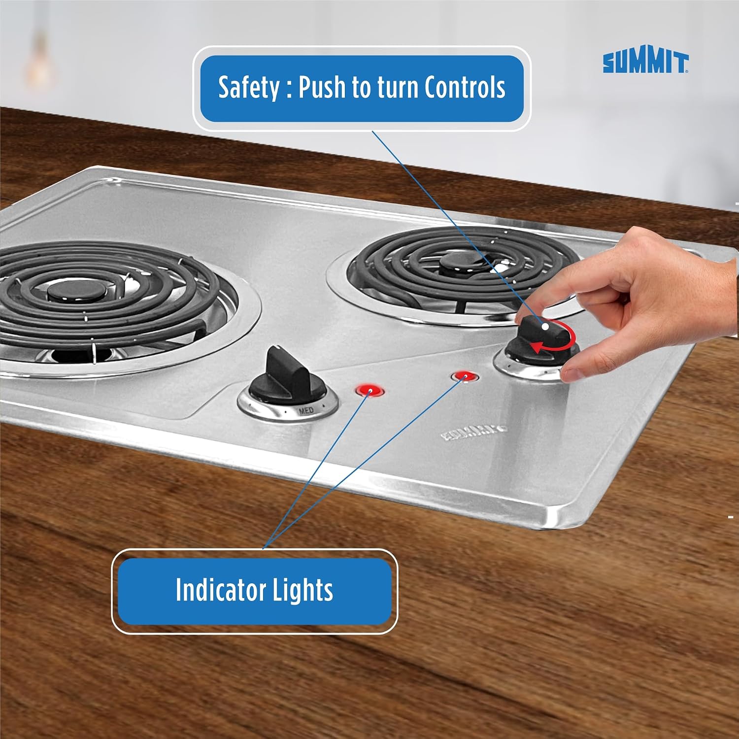 Summit 21' 2 Burner Electric Cooktop. 115 Volt Coil Electric Cooktop, ADA compliant, Stainless Steel- CR2B122
