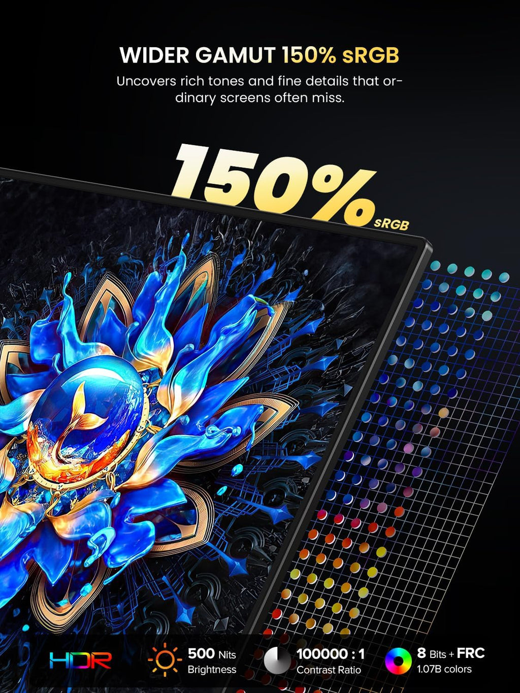 UPERFECT 4K OLED Portable Monitor, 13.3' UHD 3840x2160 Laptop Display, 150% sRGB, 500 Nits, 1ms Response, Ultra-Slim Aluminum Design, Travel Monitor for PC, Phone, Game Console - UColor O Lite