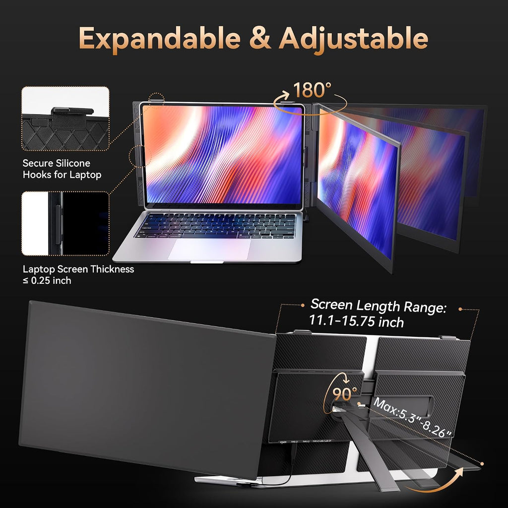 BOSII Laptop Screen Extender Portable - Ultra-Thin 14' FHD Dual Extended Monitor Display Travel Work for 14-17' Laptops Compatible with Windows/Mac