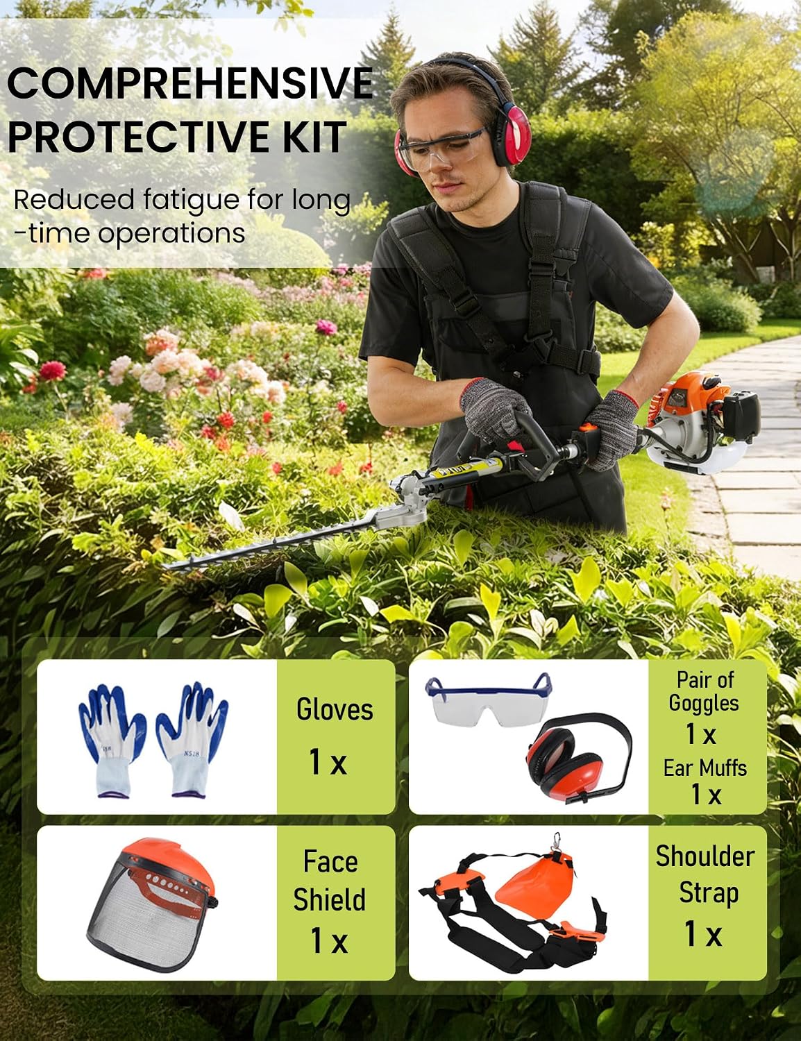 5 in 1 Weed Eater Gas Powered - 52CC 2-Stroke Gas Hedge Trimming Tools, Weed Wacker, String Trimmer, Brush Cutter, Edger, Pole Saw Pruner with Extension Pole with EPA & CE-MD Certification
