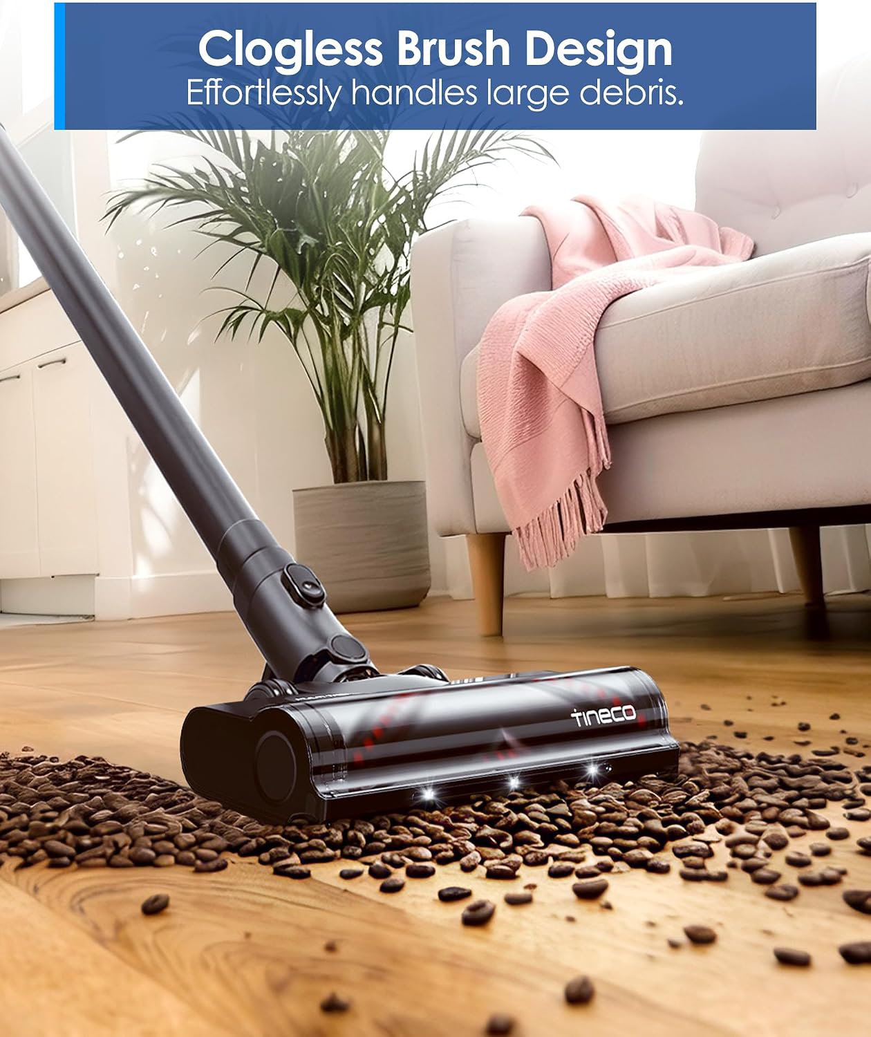 Tineco Pure ONE S20 Cordless Vacuum Cleaner,Clogless Brush Design,Up to 55 Minutes of Runtime,6-Stage Filtration System,LED Brush Headlights, Stick Vacuum Cleaner for Pet Hair, Carpet & Hard Floor