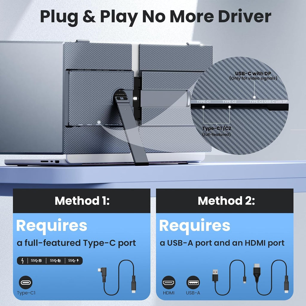 Laptop Screen Extender, 14' Ultra-Thin & Lightweight Portable Monitor, 1080P FHD IPS Second Screen, Plug and Play, Laptop Monitor Extender Compatible for Mac/Win Laptops 13-17 Inch
