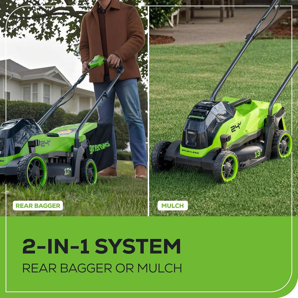 Greenworks 24V 13' Brushless (Push) Cordless Lawn Mower, 4.0Ah Battery and Charger