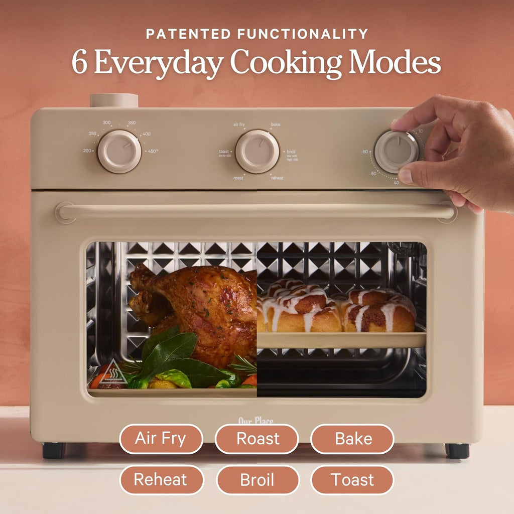 Our Place Large Wonder Oven | 6-in-1 Stainless Steel Air Fryer Toaster Oven Combo with Basket, Rack, Pan & Tray | 3-Rack, 32 QT, Large Capacity - Toast, Roast, Bake, Reheat, Broil & Steam | Blue Salt